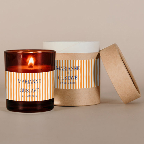 Bougie ambrée de mariage Stripes Orange à personnaliser