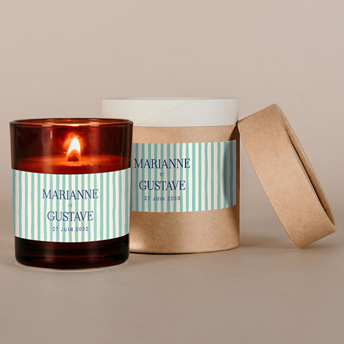 Bougie ambrée de mariage Stripes Vert à personnaliser