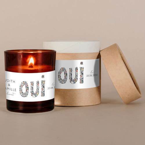 Bougie ambrée de mariage Un grand Oui à personnaliser