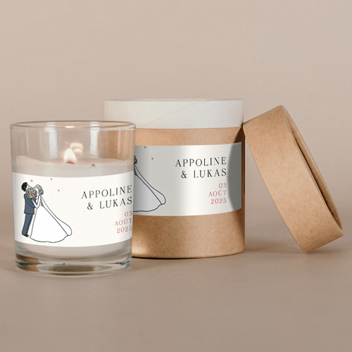 Bougie blanche de mariage Bouquet de bisous à personnaliser