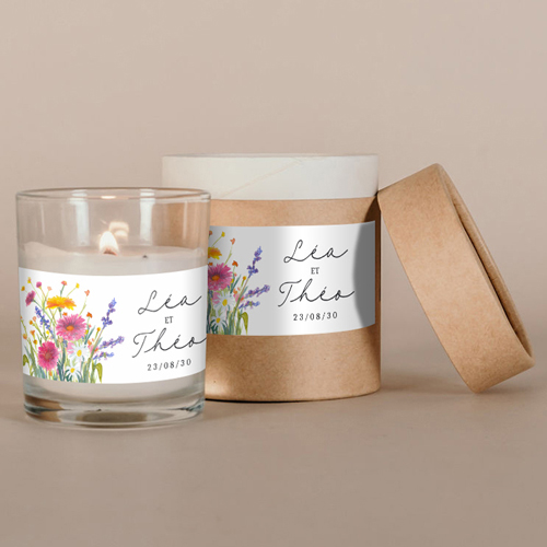 Bougie blanche de mariage Bucolique à personnaliser