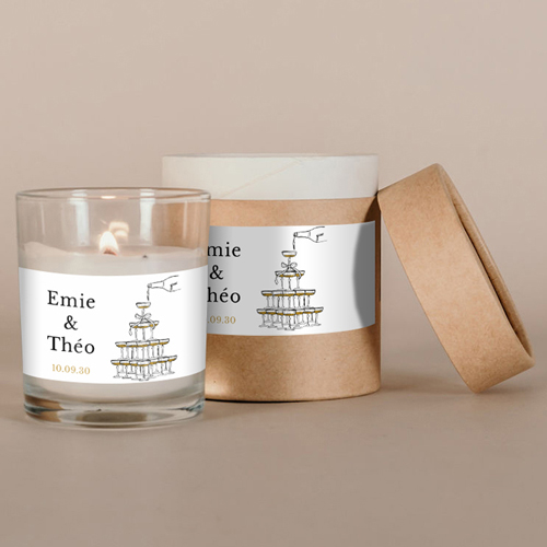 Bougie blanche de mariage Champagne à personnaliser