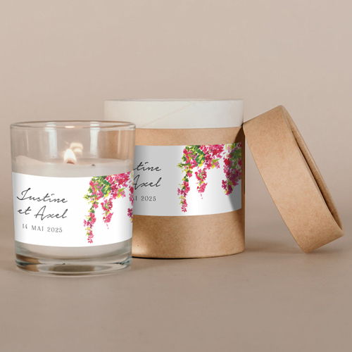 Bougie blanche de mariage Fushia à personnaliser