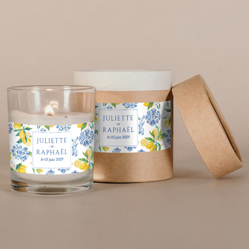 Bougie blanche de mariage Lemon Vibes à personnaliser