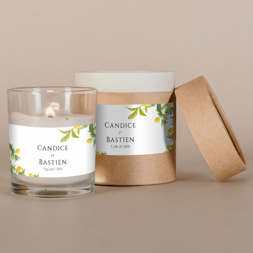 Bougie blanche de mariage Limonier à personnaliser