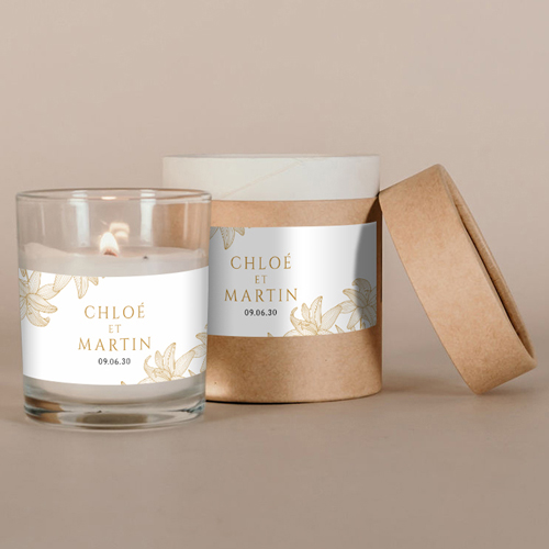 Bougie blanche de mariage Lys à personnaliser
