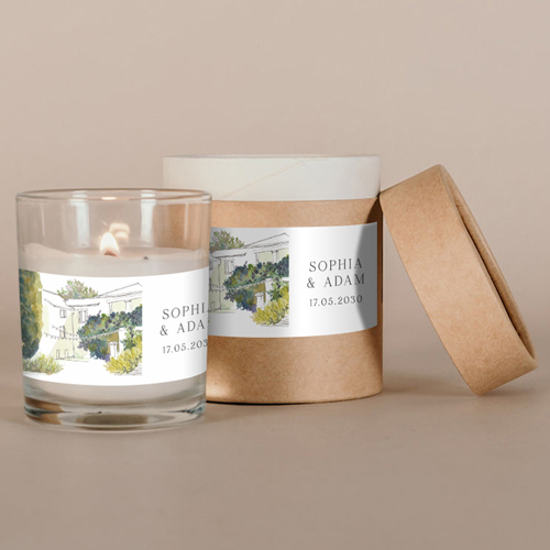 Bougie blanche de mariage Mas à personnaliser