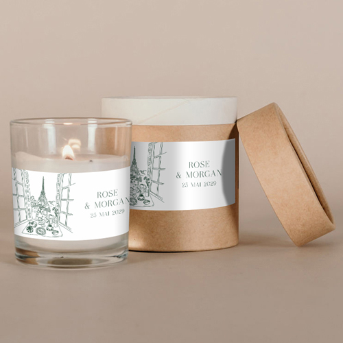 Bougie blanche de mariage Paris à personnaliser