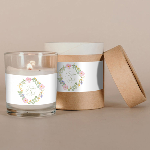 Bougie blanche de mariage Rosée à personnaliser