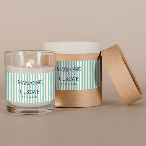 Bougie blanche de mariage Stripes Vert à personnaliser