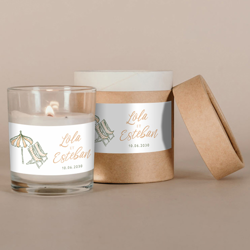 Bougie blanche de mariage Transat à personnaliser