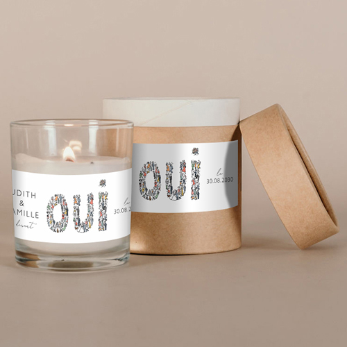 Bougie blanche de mariage Un grand Oui à personnaliser