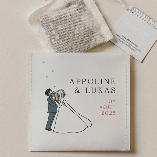 Sachet de thé de mariage Bouquet de bisous à personnaliser