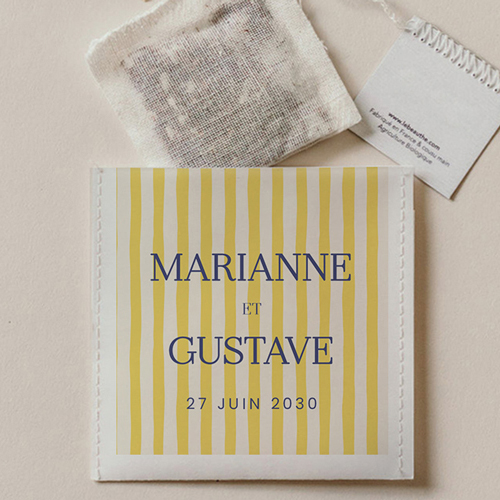 Sachet de thé de mariage Stripes Jaune à personnaliser