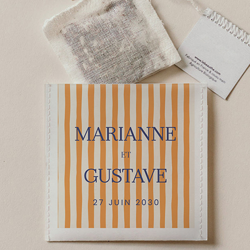 Sachet de thé de mariage Stripes Orange à personnaliser