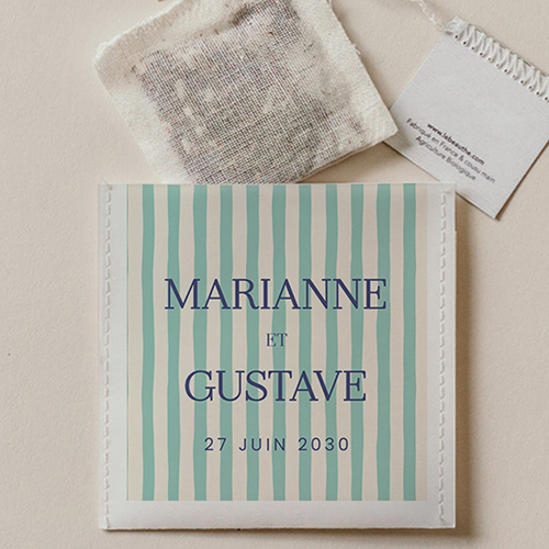 Sachet de thé de mariage Stripes Vert à personnaliser