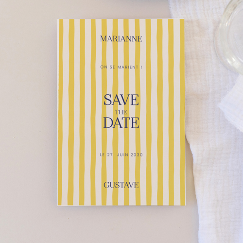 Save the date de mariage Stripes Jaune à personnaliser