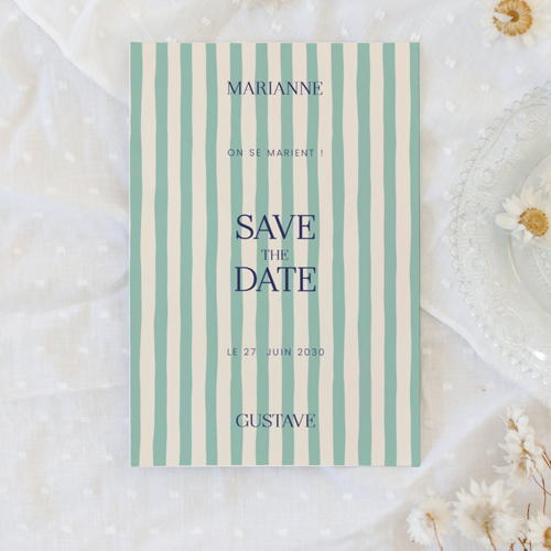 Save the date de mariage Stripes Vert à personnaliser