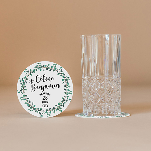 Sous-bock de mariage Couronne Verte à personnaliser