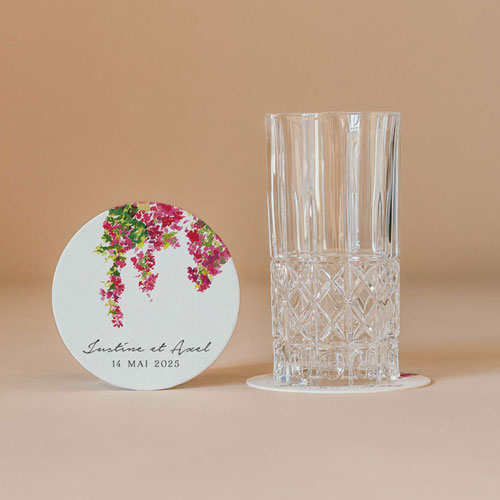 Sous-bock de mariage Fushia à personnaliser