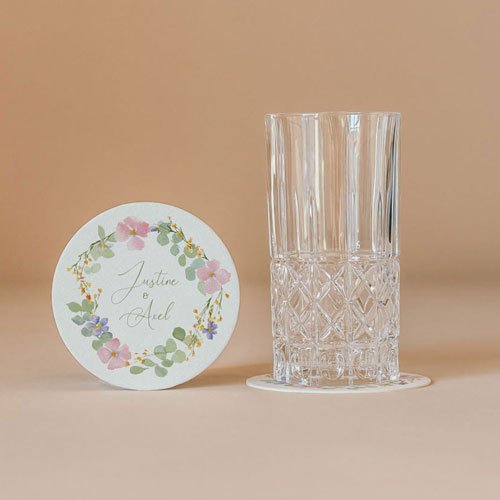 Sous-bock de mariage Rosée à personnaliser