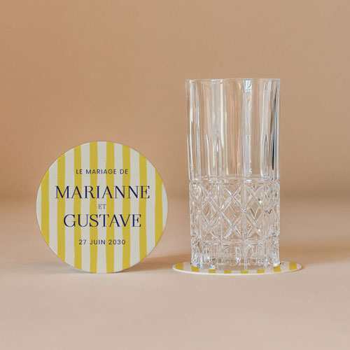Sous-bock de mariage Stripes Jaune à personnaliser