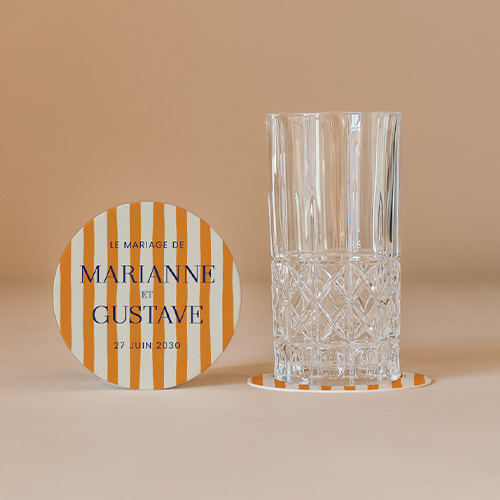 Sous-bock de mariage Stripes Orange à personnaliser