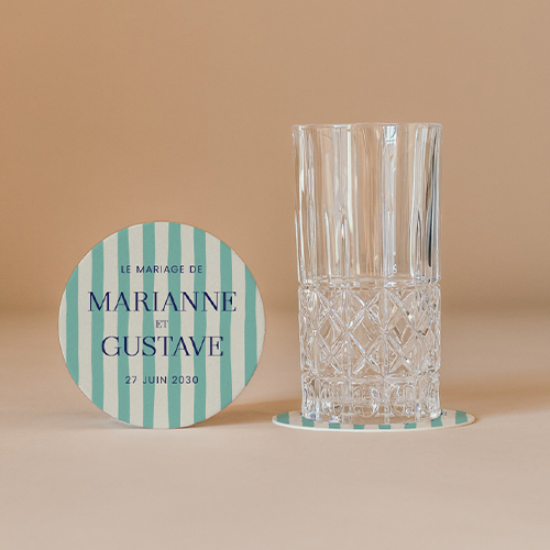 Sous-bock de mariage Stripes Vert à personnaliser