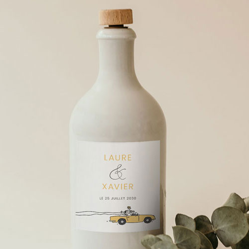 Sticker bouteille de mariage Décapotable à personnaliser