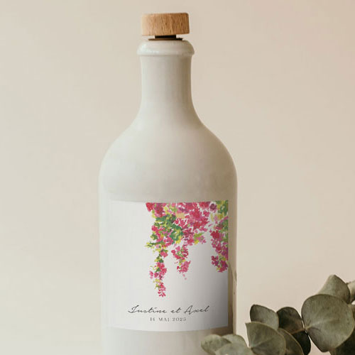 Sticker bouteille de mariage Fushia à personnaliser