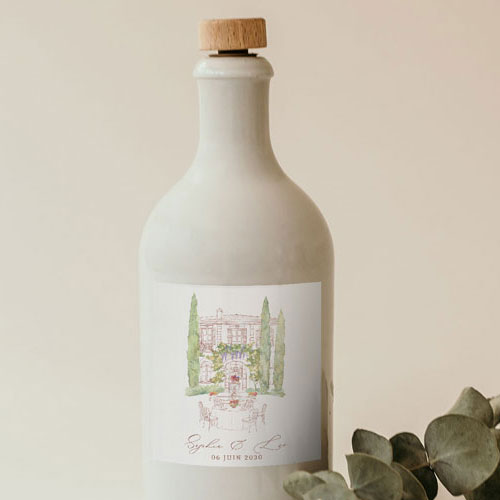 Sticker bouteille de mariage La Bâtisse à personnaliser