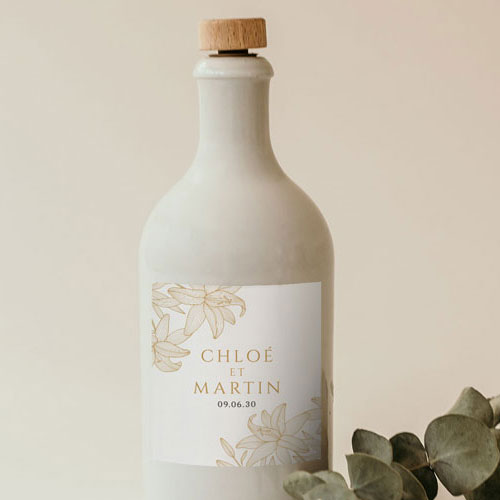 Sticker bouteille de mariage Lys à personnaliser
