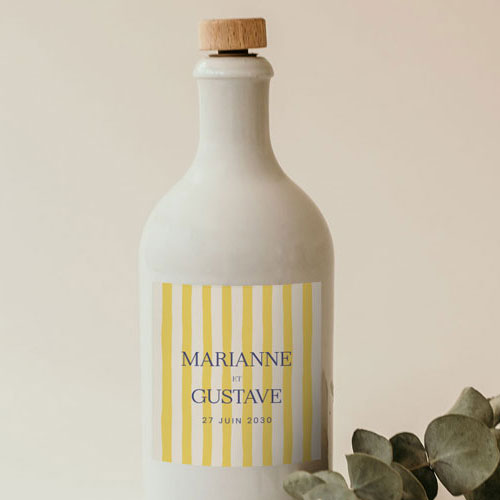 Sticker bouteille de mariage Stripes Jaune à personnaliser