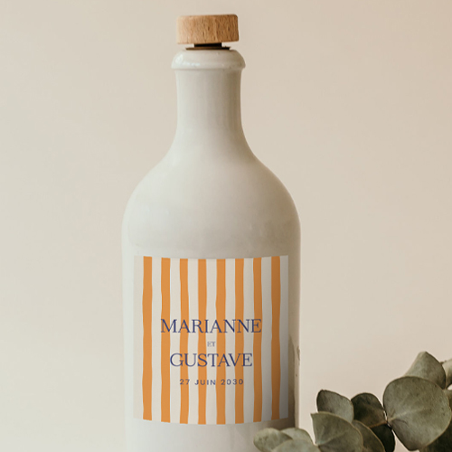 Sticker bouteille de mariage Stripes Orange à personnaliser
