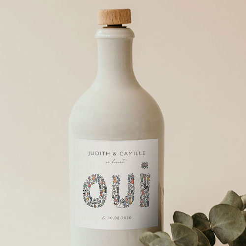 Sticker bouteille de mariage Un grand Oui à personnaliser