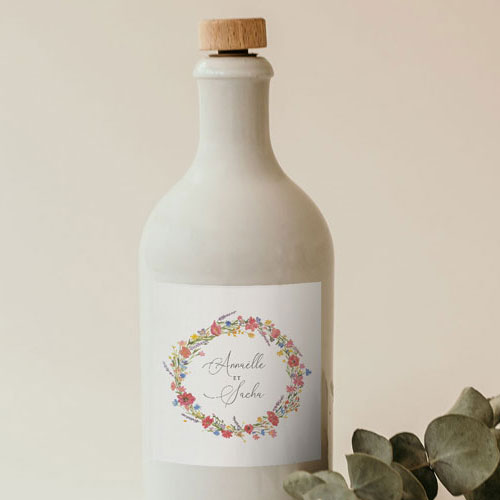 Sticker bouteille de mariage Vermillon à personnaliser