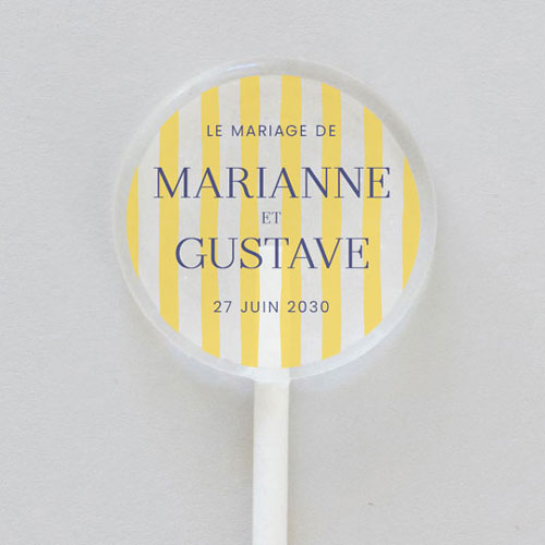 Sucette de mariage Stripes Jaune à personnaliser