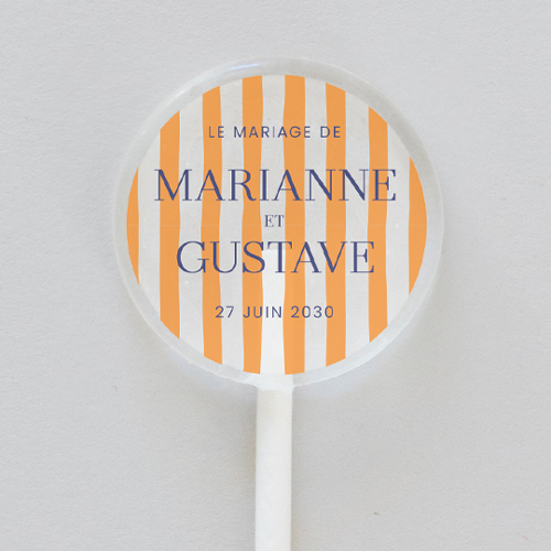 Sucette de mariage Stripes Orange à personnaliser