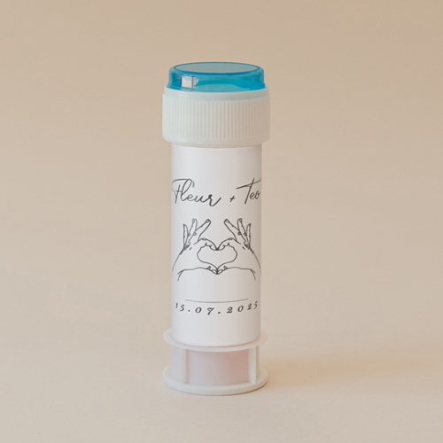 Tube à bulle de mariage Coeur avec les doigts à personnaliser