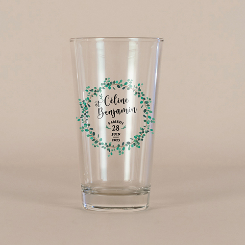 Verre à bière de mariage Couronne Verte à personnaliser