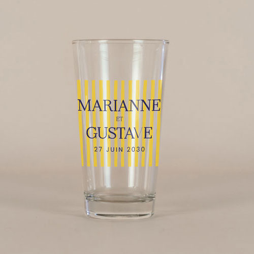 Verre à bière de mariage Stripes Jaune à personnaliser