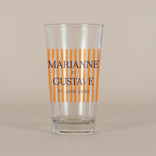 Verre à bière de mariage Stripes Orange à personnaliser
