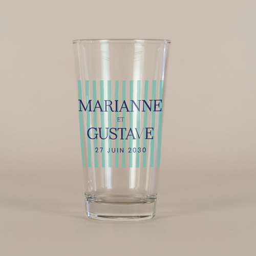 Verre à bière de mariage Stripes Vert à personnaliser