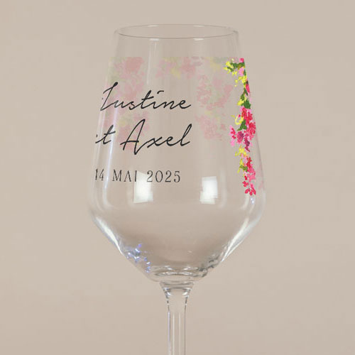 Verre à vin de mariage Fushia à personnaliser