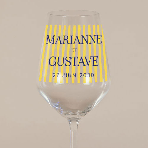 Verre à vin de mariage Stripes Jaune à personnaliser